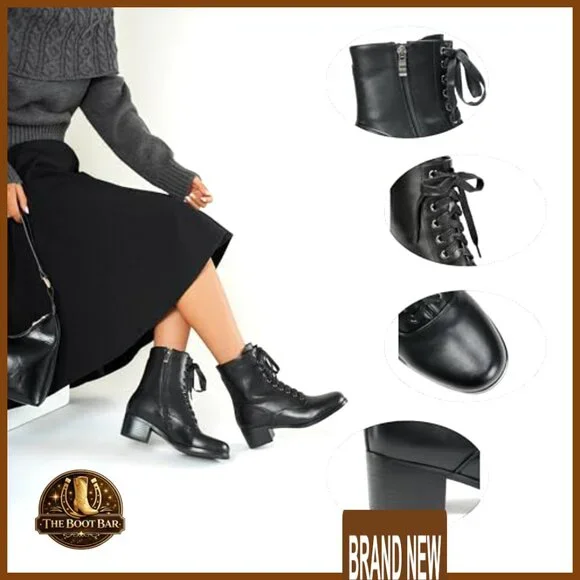 Victorian Lace Up Ankle Booties Side Zipper Chunky Heel Vintage Steampunk - Picture 6 of 7